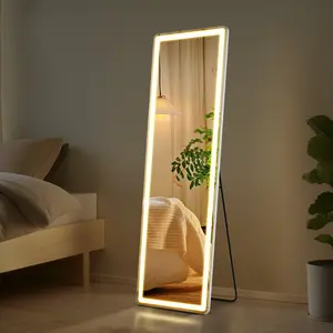 EDX LED 3 Color Lighting Full Body Mirror 64"x 21" Rectangle Floor Mirror with Lights Wall Mounted Free Standing Leaning for Home, White