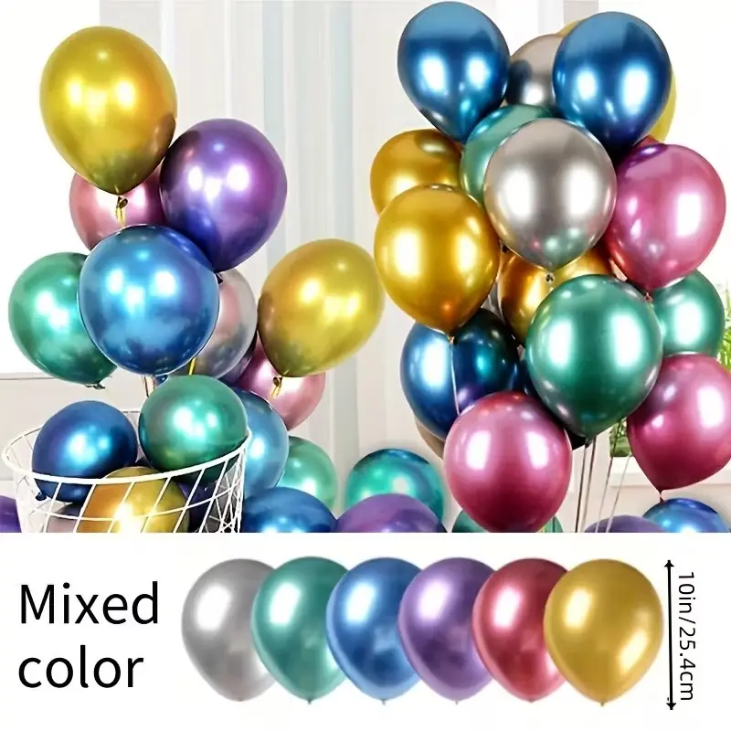 40pcs 10in Shiny Metallic Latex Balloons, Chrome Rubber Balloons, Party Supplies for Birthday Party, Outdoor Wedding, Celebration, Opening Ceremony Decorations, Balloon Set