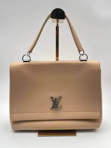 Pre-owned Louis Vuitton Calfskin Shoulder Bags LOCKME Skin Tone Shoulder Bag, Tote, and Crossbody Bag with Silver Hardware