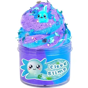 Cloud Slime with Stars, Moons, Glitter Add-Ins - Scented Premade for Kids, Stretchy Sludge Non-Sticky Putty - Party Favors Stress Relief Toy for Girls Boys Birthday, Blue/Purple 7OZ