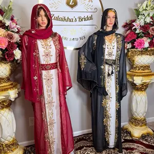 Handmade Beaded Crystal Kaftan Dress –Red & Black Gold