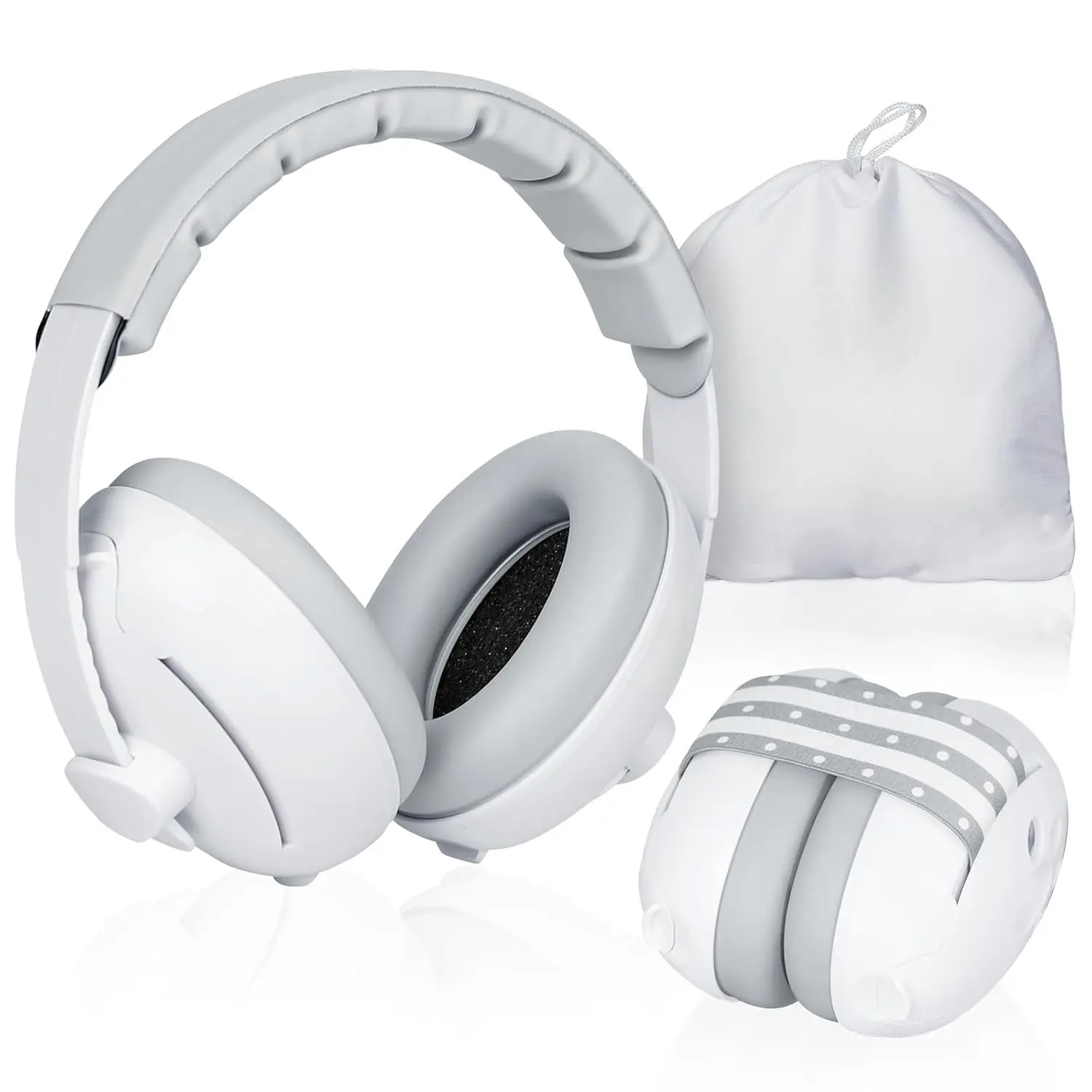 X-HPS03   2-in-1 Ear Muffs Noise Protection, Noise Cancelling Headphones for up to 48 Months, Adjustable Ear Protection with Non-Slip Band for Airplane Travel Sleep, White