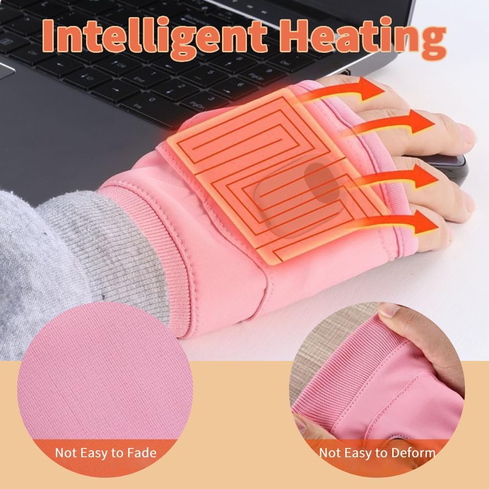 Heated Gloves Fingerless for Women Man Rechargeable Electric Touchscreen Wearable Cold Winter Work Arthritis Pain Relief Hand Warmers Hot Compress Reusable