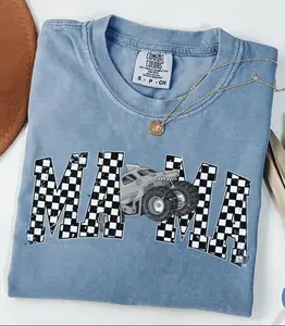[Made in USA] Monster Truck Mama Shirt, Grunge Checkered Racing Graphic Tee,  Mom club Apparel, Mother's day Matching Family shirt for Mama, Mom Style Birthday Gift for Her