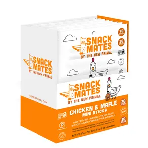 The New Primal Snack Mates Chicken & Maple Sticks, Kid-Friendly Paleo Snacks, Low Sugar High Protein Jerky Bites, 7g Protein, 40 Mini Sticks