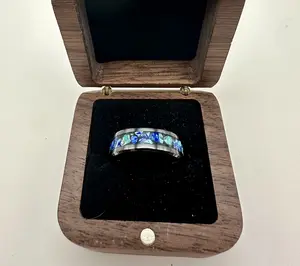 Mens size 10 Ring -Men's Black Ceramic Ring featuring Chirysocolla & Azurite inlay
