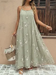 Women's Loose-Fitting Sleeveless Dress, Elegant Embroidered Design, Perfect for Daily Wear & Special Occasions, Comfortable Fit, Casual Wear