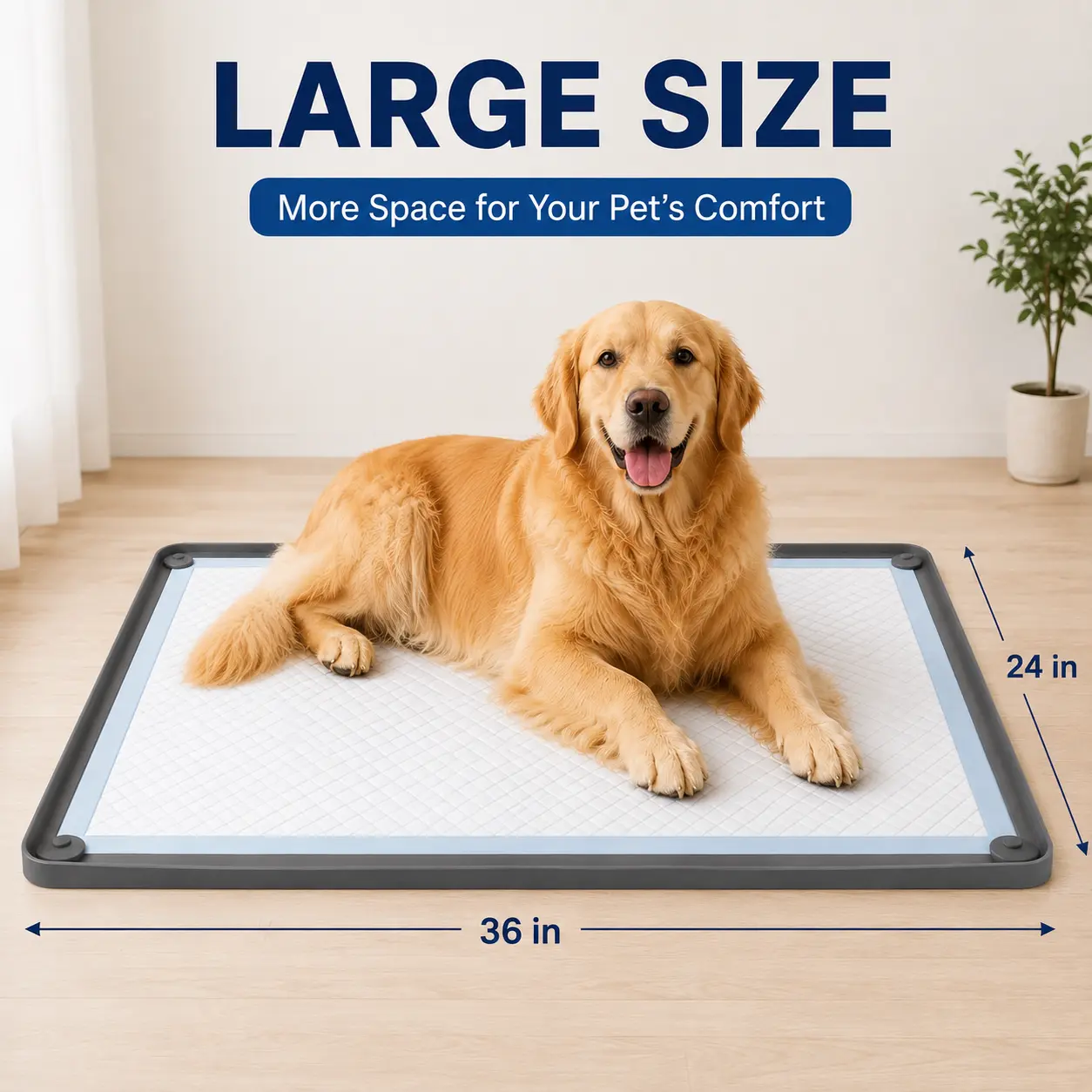 Pee Pad Holder for big Dogs,36" x 25"Thick Silicone Puppy Pad Holder with Wall Hanging Hook, Non-Slip Rubber Mat with Fixed Buttons for Floor Protection, Versatile Pee Pad Tray for Indoor Potty Training