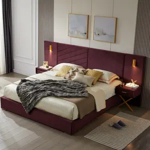 Eyisean Velvet Platform Bed - King/Queen Size Luxury Upholstered Bed with Oversized Headboard, Wall Sconces, Nightstands, Silent Durable Metal & Solid Wood Frame, Space-Saving, No Box Spring Needed, Easy Assembly for Bedroom