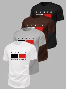 Paris Casual Cotton Print T-Shirt, Unisex Breathable Round Neck Short Sleeve, Summer Fashion, Multi-Color Options, Streetwear