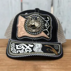 “El Potro” Black Western Style Cap with Horse and Horseshoe for Men
