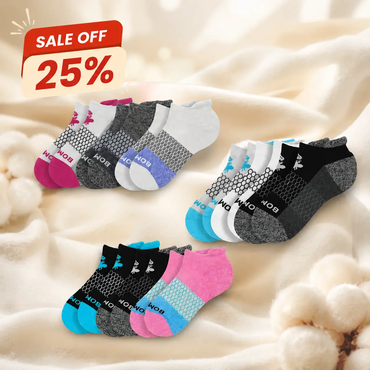 Unisex Ankle Socks (1/3/5 Pack), Matching Short Length, Padded Cushioned Footbed, Honeycomb Arch Support, Seamless Toe, Blister Tab, Soft Cotton Blend, S/M/L Sizes for Daily Wear