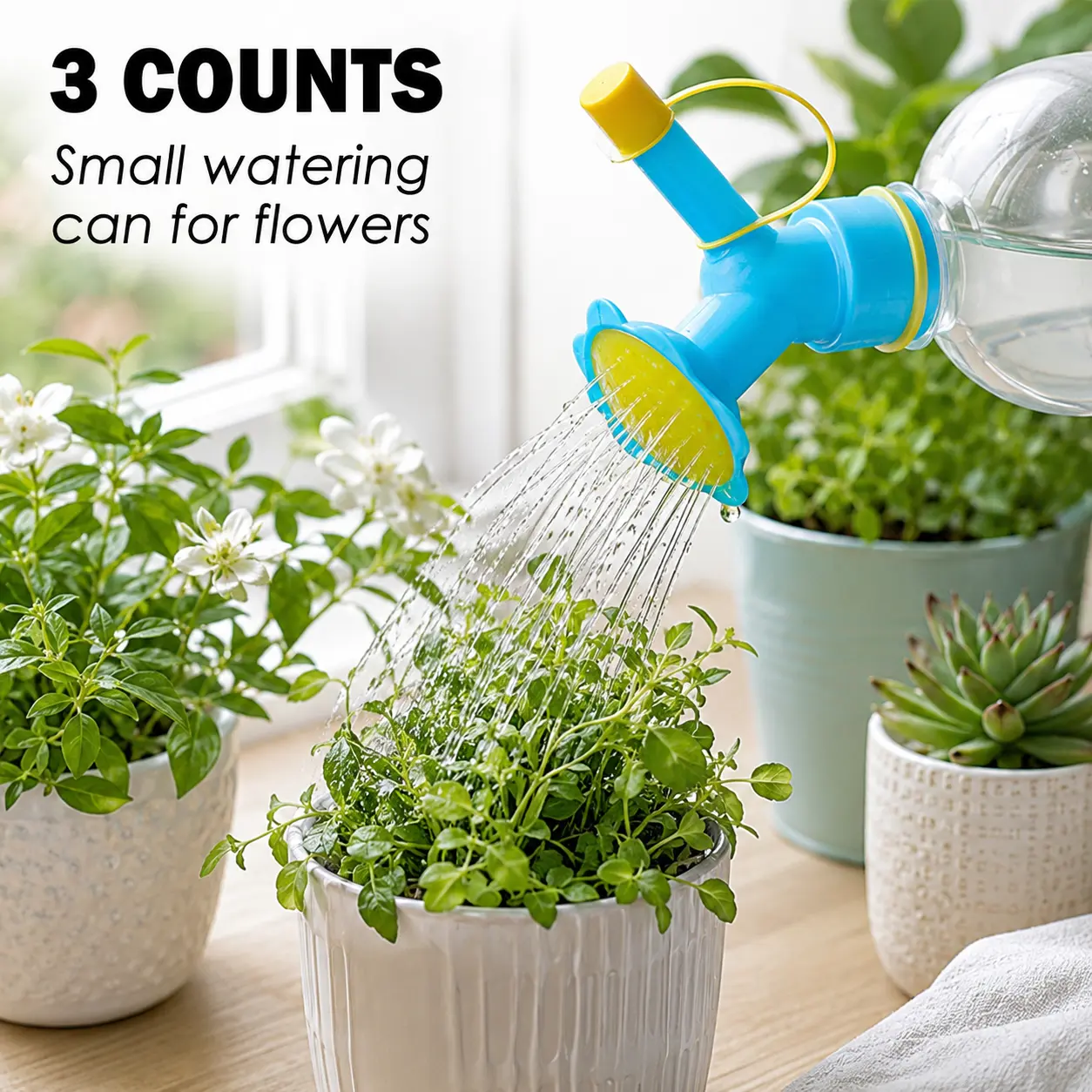 3-Count Dual Outlet Bottle Sprinkler, Multifunction Nozzle, Plant Sprayer, Nozzle Sprayer Attachments, Garden Watering Tool, Outdoor Flower Watering Equipment, Mixed Color, Dust Cover Included