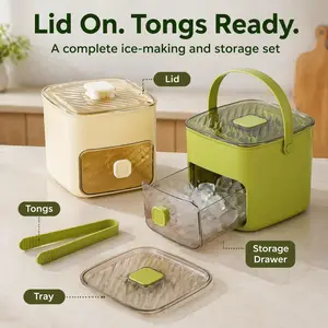 Press-Type Ice Cube Tray with Handheld Storage Bucket, 48-Cell Large Capacity Food-Grade Ice Mold Maker, 1-Touch Release Freezing Tool for Freezer, Home Kitchen & Bar Beverage Chiller