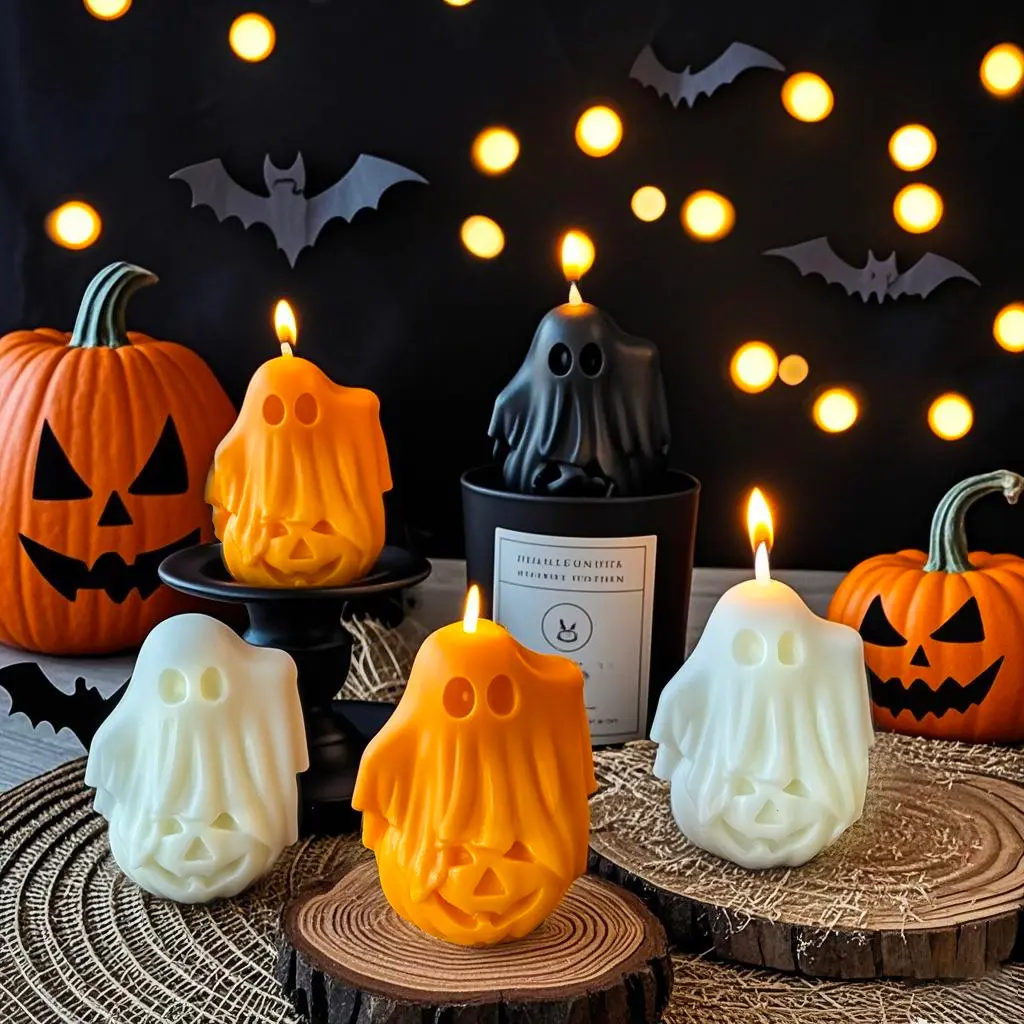 Handmade Halloween Ghost Aromatherapy Candle, Creative Home Decor Gift, Pumpkin Scented Wax, Festive Festival Present, 2 Hours Burn Time