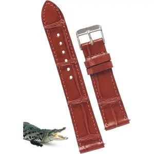 Full Grain Leather Watch Band Men Quick Release Handmade Alligator Crocodile Replacement Watch Strap 18mm 19mm 20mm 21mm 22mm Deployment Buckle