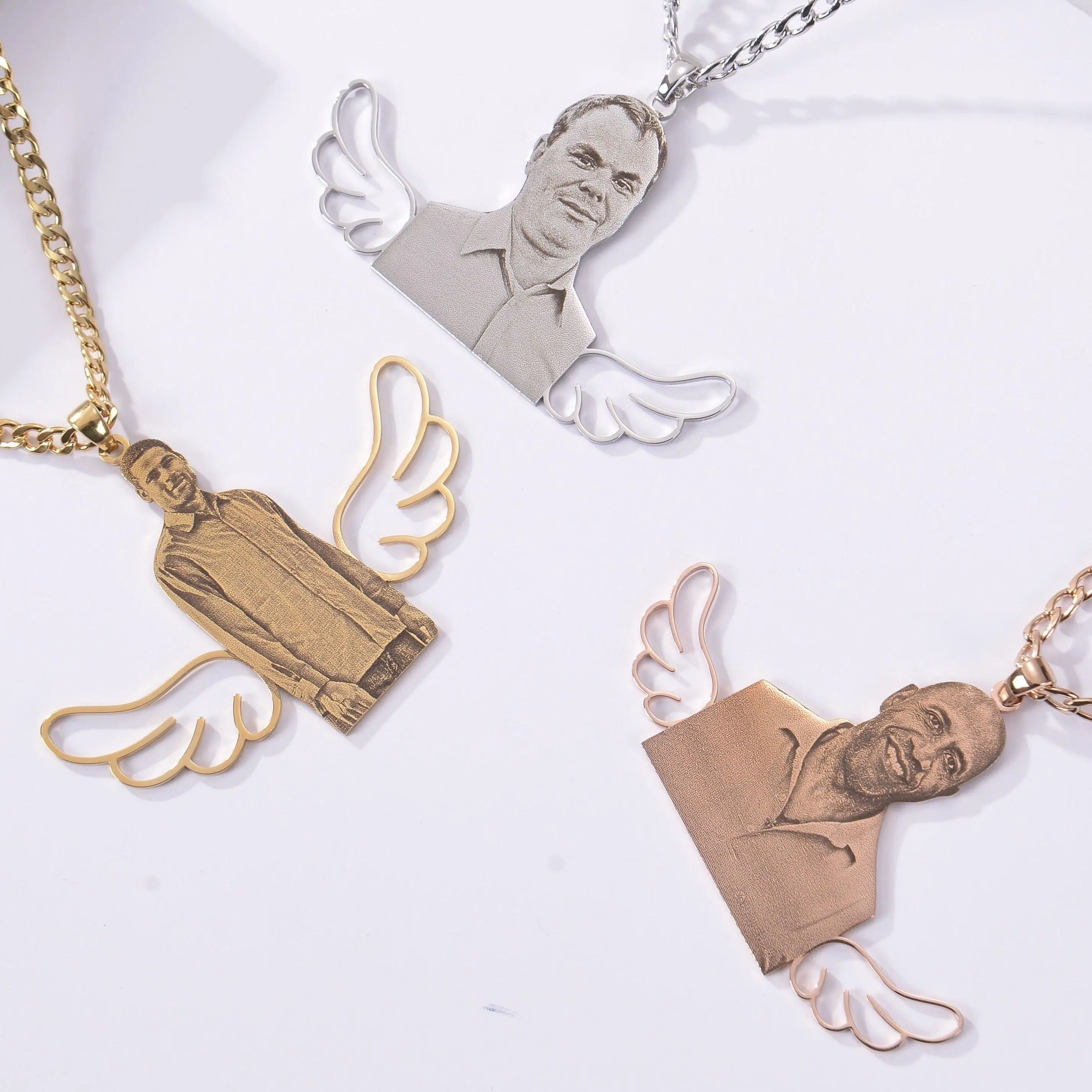 Personalized Angel Wing Photo Engraved Necklace Pendant
