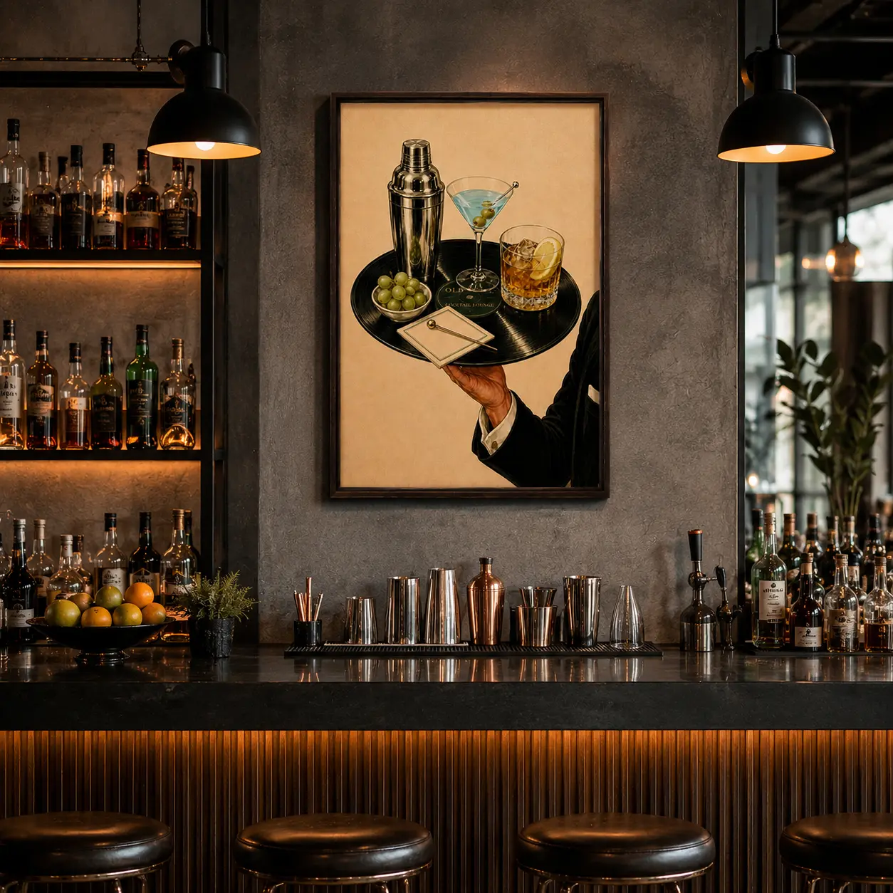 Vintage Cocktail Canvas Wall Art – Retro Bar Decor with Martini & Whiskey Tray, Mid Century Modern Canvas Print for Home Bar, Lounge, Kitchen or Speakeasy, Classy Alcohol Artwork Gift for Cocktail Lovers wall decor