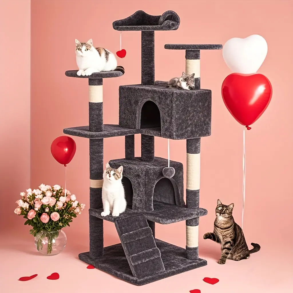 54In Cat Tree for Indoor Cats, Multi-Level Cat Tree Tower with Sisal Scratching Post, Pet House with 2 for large Condo Beds, Kitty, Kitten Toy Tree Tower, Cat Tree for Large Small Cats with Anti-Tilt Device