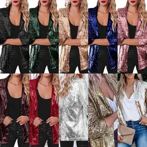 Women’s 2025 casual sequin top, multicolor sequined long-sleeve stylish suit jacket, suitable for Instagram (INS) styling and can be paired with a raincoat