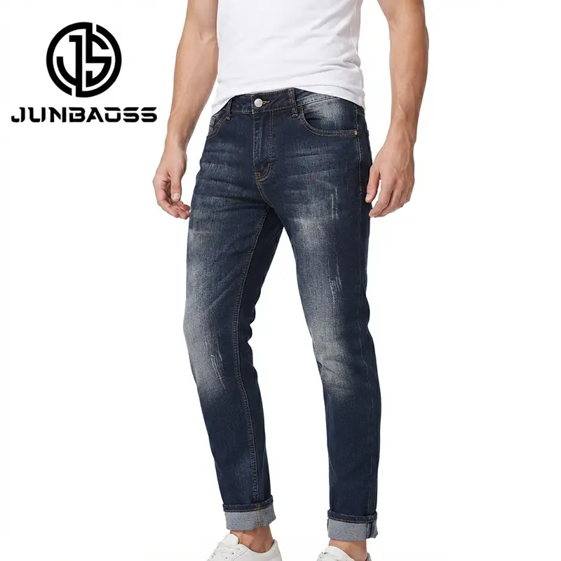 JUNBAOSS Menswear Slim Fit Men's Jeans -Workout White Ripped Distressed Straight Leg Soft Stretch Cotton Pants, Zipper & Button Pockets, Hipster Plain Streetwear Casual Fall Apparel 2026 fashion