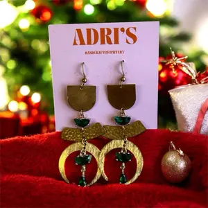 Holiday CZ Green Crescent Dangle Earrings