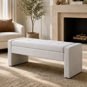 ARCH 50" Polyester Upholstered Storage Bench with Tufted Seat, Soft-Close Hinge, Large Hidden Storage, Extra Seating, Fabric Ottoman for Bedroom Entryway, Living Room Decor, Furniture Living Room