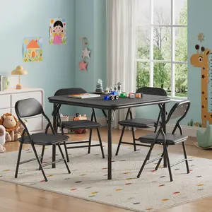 5 Piece Folding Kids Table and Chairs Set, Children Activity Table and Chairs Set for Dining Room,Daycare,Classrooms,Black