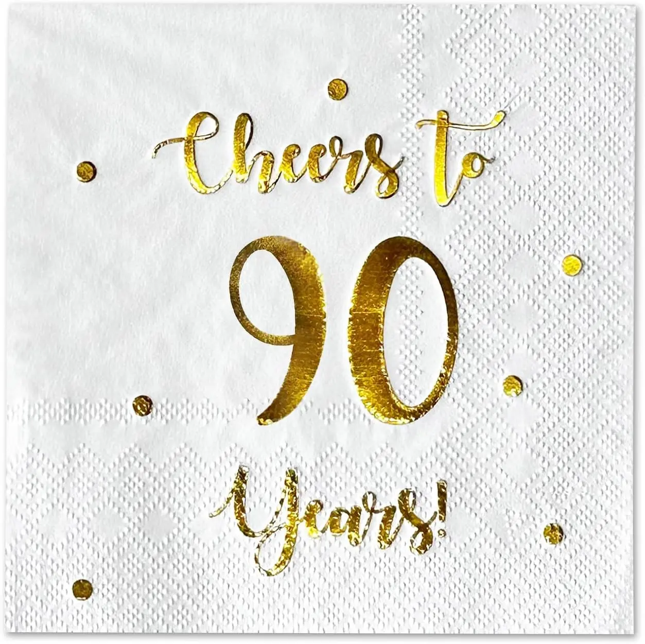 Cheers to 90 Years Cocktail Napkins | Happy 90th Birthday Decorations for Men and Women and Wedding Anniversary Party Decorations | 50-Pack 3-Ply Napkins | 5 x 5 inch folded (White)