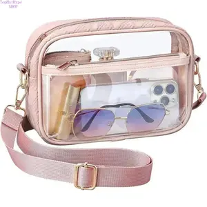 Translucent See-Through Crossbody Purse, Unisex Adjustable Strap Shoulder Bag, Clear Stadium Approved Messenger Sling Bag for Concerts, Sports Events, Summer Outdoor Daily Casual Use