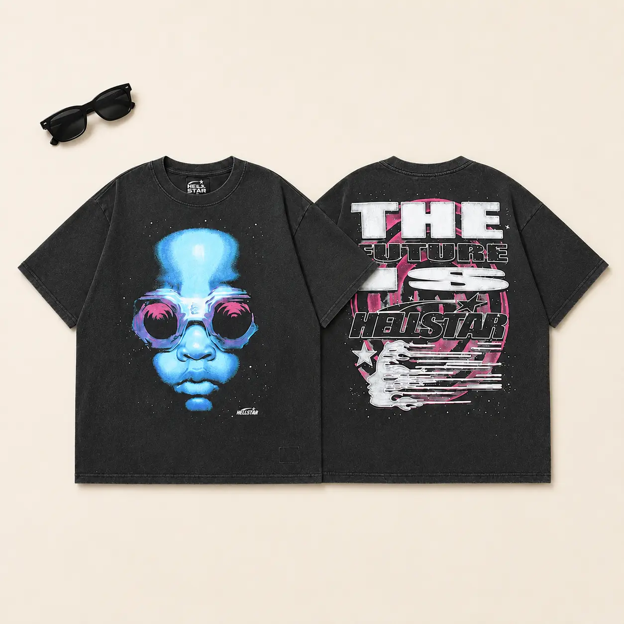 The Future Is Hellstar Graphic T Shirt TikTok Viral Y2K Oversized Streetwear Tee Black Washed Cyberpunk Hip Hop Harajuku Short Sleeve Top Unisex Summer Party Festival Outfit Men Women