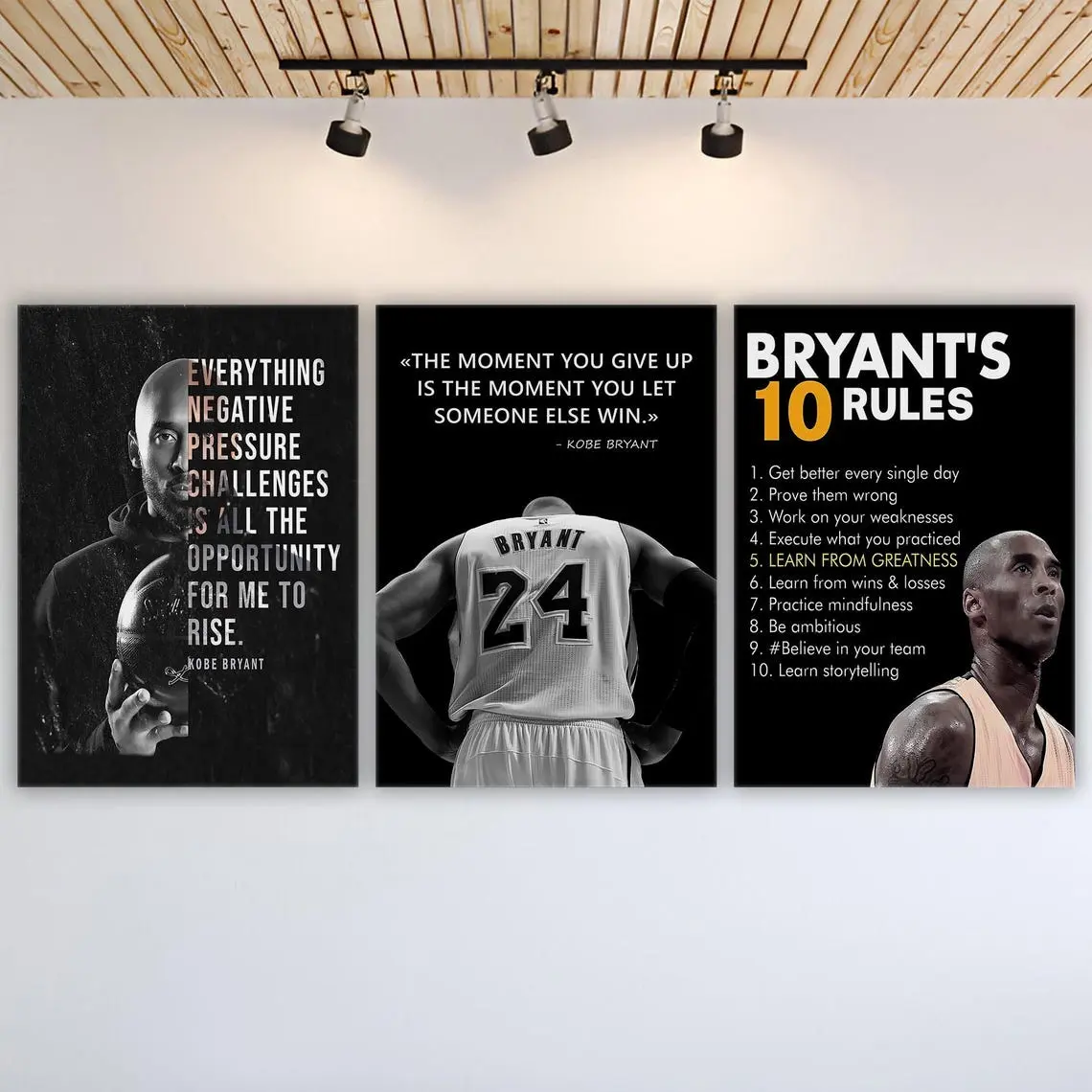 Set of 3 Kobe Bryant Wall Art Motivational Basketball Poster, Kobe Bryant Quote Prints, Product without frame
