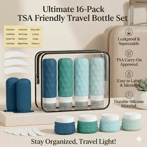 TSA-approved travel toiletry bottles, 16-piece leak-proof silicone container set