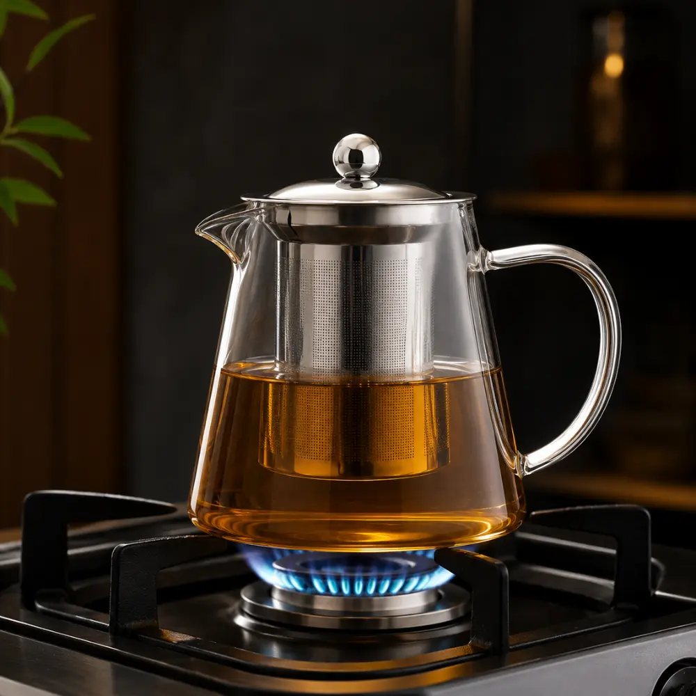 Glass Teapot 950 ml with Removable Stainless Steel Infuser | Heat Resistant Borosilicate Tea Maker for Loose Leaf Tea, Herbal Tea & Blooming Tea
