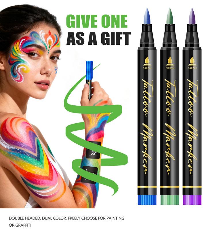 10Colors Temporary Tattoo Pens Set, Waterproof and Sweatproof Long-lasting Body Art Markers for DIY Designs, Multi-Color DIY Face, Arm & Body Art, Easy to Remove, Perfect for Parties and Festive Gifts, fake tattoos, temporary tattoos Fun Cosmetic All Ages