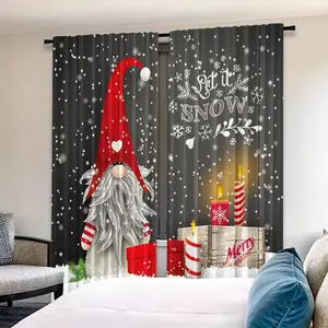 Christmas Decoration Theme Polyester Material, HD Digital Print Filtering Curtains, Window Curtain, Suitable for Bedroom Living Room Office Home Decor