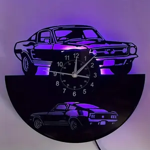 Classic Car Pattern Wall Clock, 1 Count USB Rechargeable Round Wall Clock, Creative Wall Decor for Home Living Room Bedroom, Home Decor