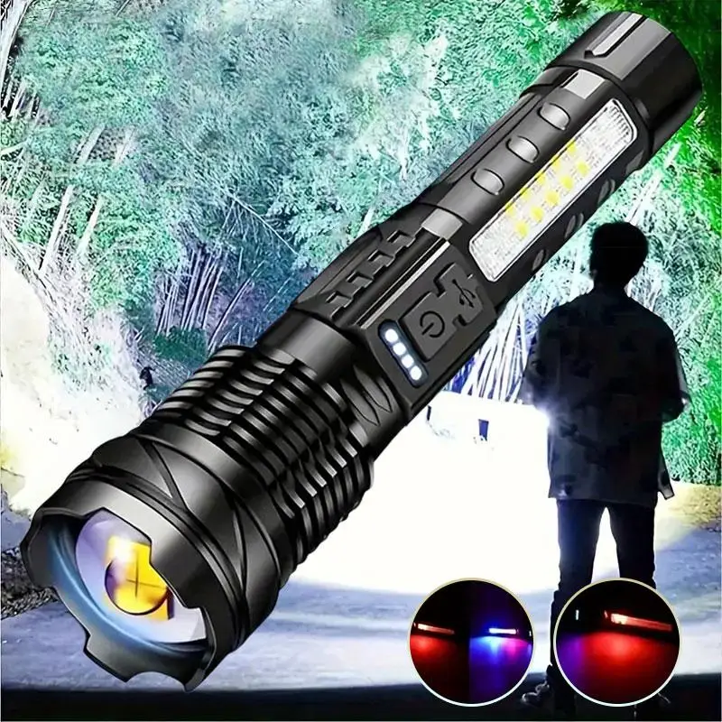 USB Rechargeable Flashlight, 1500 Lumens Strong Light Flashlight with 7 Light Modes, Portable Flashlight, Camping Light Tools for Outdoor Hiking, Rech
