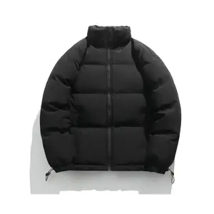 Men's Solid Thicken Zip-Up Drawstring Down Jacket, Loose Fit Puffer Jacket, Menswear, Casual Thermal Pocket Funnel Neck Outwear for Fall & Winter, Zip Up Coats