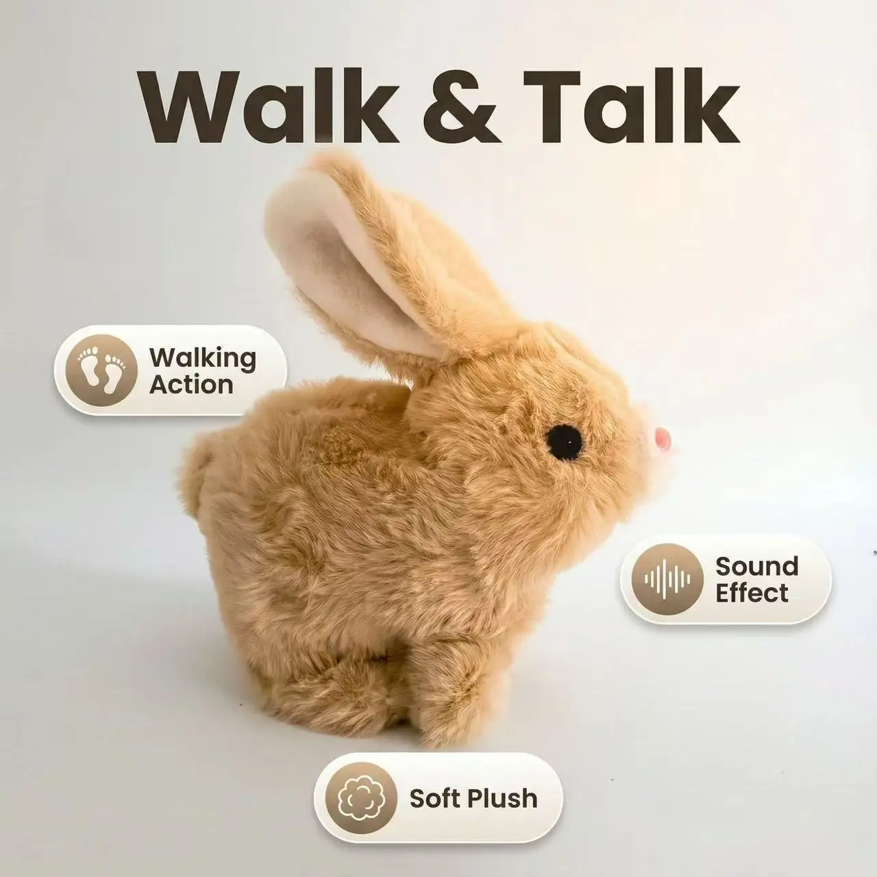 Interactive Realistic Bunny Electric Plush Toy - Automatic Jumping, Walking, Built-in Squeaky Sound, Soft Stuffed Doll for Kids, Soft Cuddly Birthday Gift, Soft Cuddly Gift