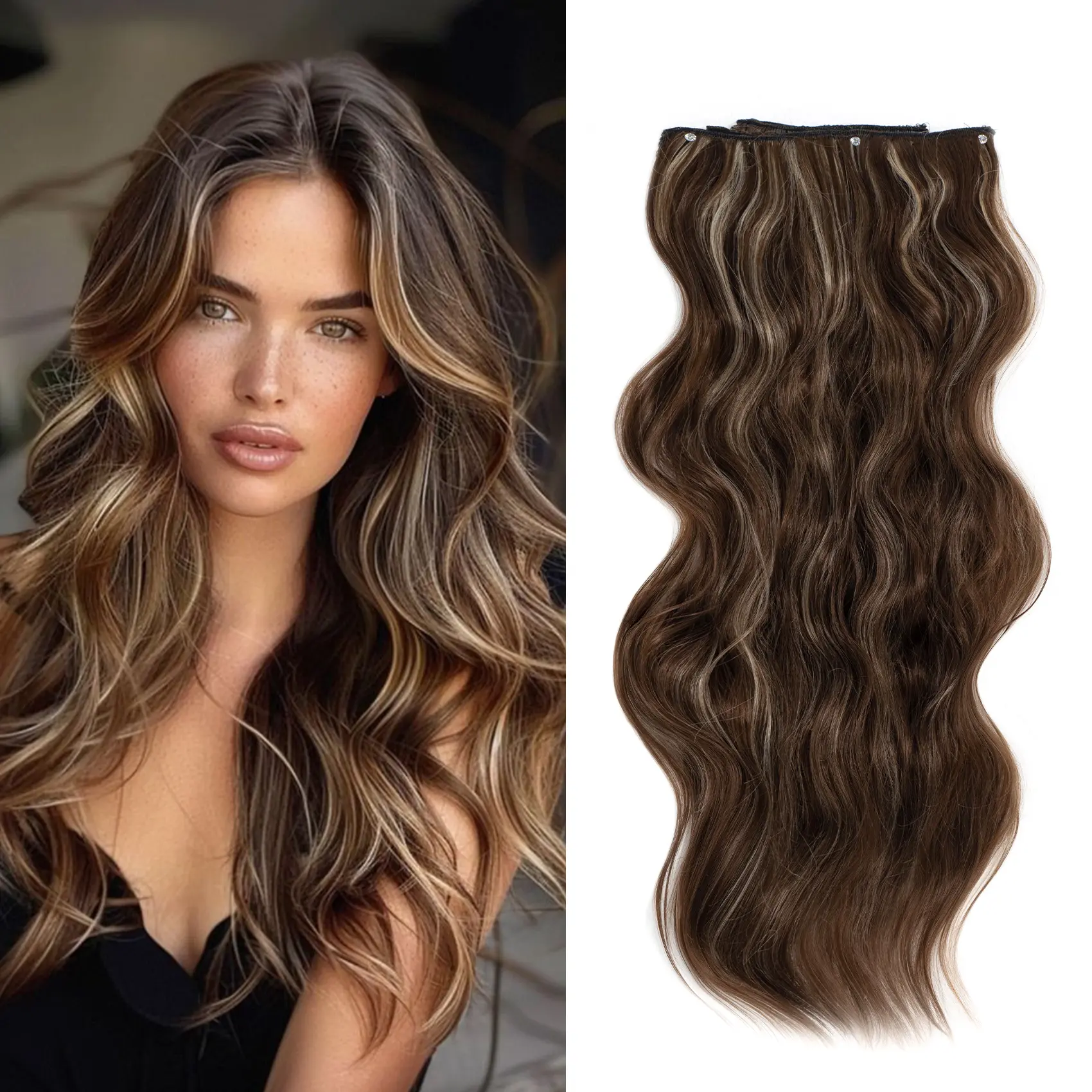 【QBEAUTY】24--Clip- in Synthetic Hair Extensions Long Wavy 4PCS Thick Hairpieces Double Weft Natural Hair Extensions for WomenNew Upgraded Lace Weft Natural Thick Hairpieces Same Amount Of Full Hair With Lighter Weight All Day Comfort Outdoorfun SpringSta 【QBEAUTY】24--Clip- in Synthetic Hair Extensions Long Wavy 4PCS Thick Hairpieces Double Weft Natural Hair Extensions for WomenNew Upgraded Lace Weft Natural Thick Hairpieces Same Amount Of Full Hair With Lighter Weight All Day Comfort Outdoorfun SpringSta