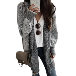 Cardigan Sweaters for Women,Long Sleeve Plaid Chunky Knitwear Open Front Sweaters,Fashion Casual Coat Tops for Winter,Fall Winter Outfits