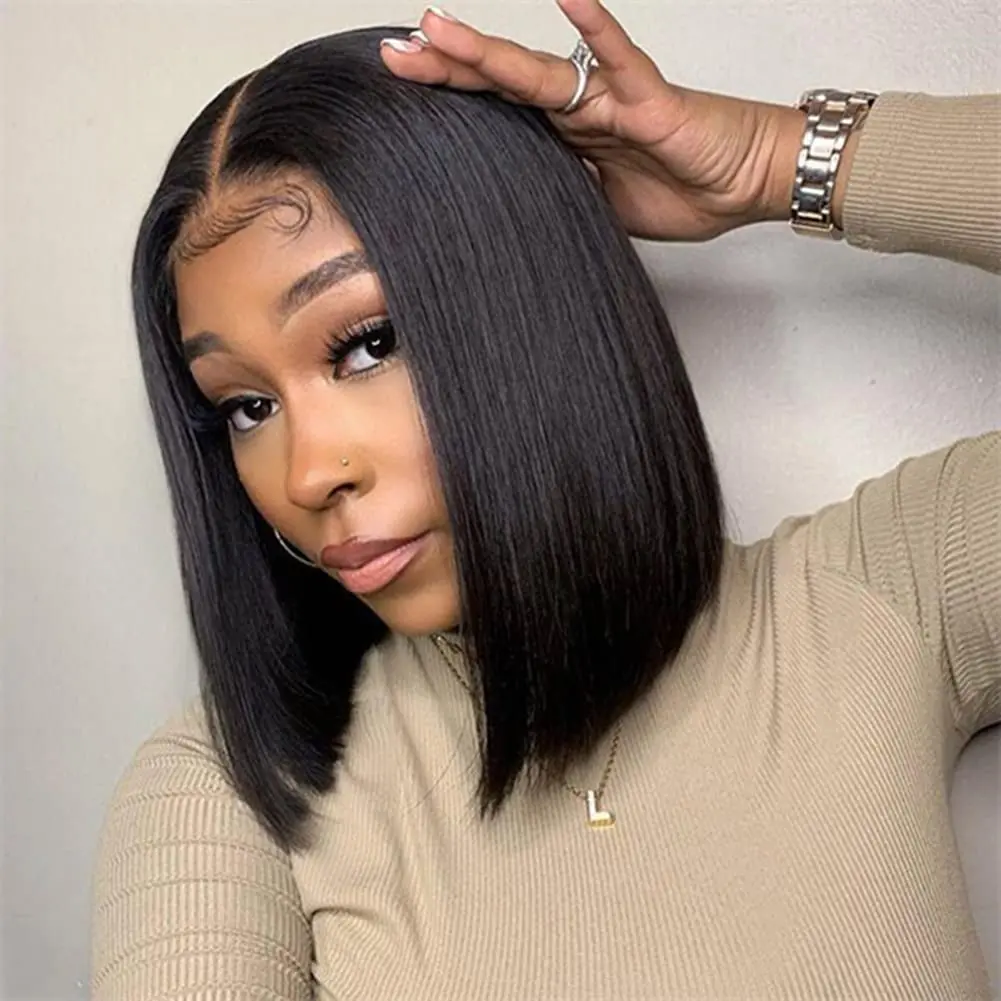 5x5 Wear and Go Glueless Wigs Human Hair Pre Plucked Pre Cut Lace Closure Bob Wig Human Hair Straight Human Hair Bob Wigs for Black Women Lace Front Wigs for Beginners 180% Density