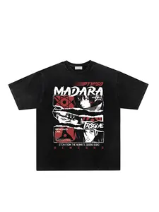 American Vintage Heavyweight Washed Tie-Dye Graphic Anime T-Shirt, Unisex Casual Streetwear Fashion Round Neck Short Sleeve Tee, Loose Fit Sportswear