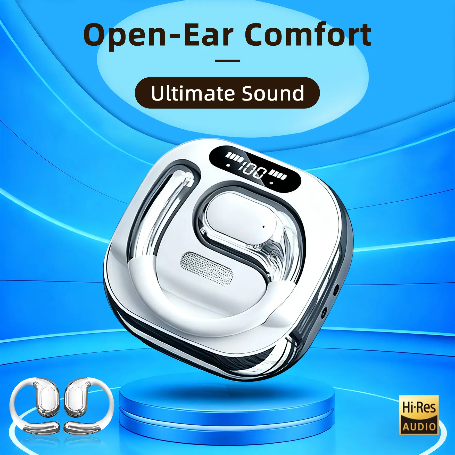 Smart Open-Ear Wireless Earbuds, OWS Ear Tips, LED Battery Display, 48-Hour Standby, Ultra-Long Battery Life, Latest 5.4 Chip, Low Latency, Ear Hook Wireless Earbuds, Sports Earbuds