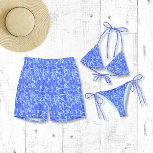 Tropical His and Hers Matching Swimsuits - Blue Couples Beachwear for Honeymoon Vacation