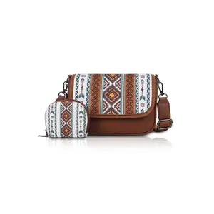 Boho Style Ethnic Pattern Crossbody Bag & Coin Purse, Vintage Style Shoulder Bag & Card Holder, Casual Trendy Versatile High-quality Daily Commuting Bag Set, Crossbody Purses