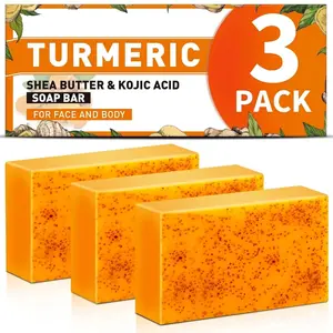 3 Pack Turmeric Kojic Acid Soap Bars - Infused with Retinol, Hydrolyzed Collagen, Vitamin E & Shea Butter, Gentle Care for Face, Body & Underarms, SLS Free, Suitable for Oily & Dry Skin,60g
