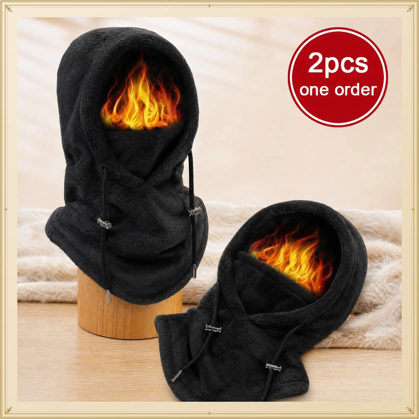 2-piece snow ski hat with hood, windproof and warm, winter full face mask, hat and scarf integrated design