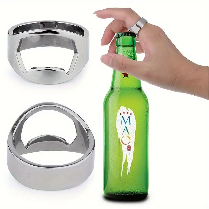 2pcs Silvery Ring-Shaped Stainless Steel Bottle Openers - Portable, Durable, Easy-to-Use Kitchen Utensil for Beer, Jar Lids (Lid Opener Functionality)